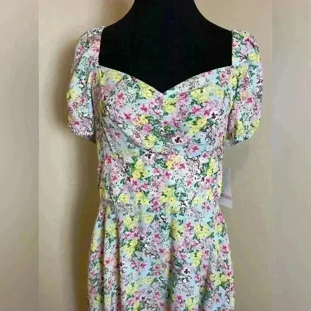 NWT Maison Tara Puff Sleeve Midi Dress Blue Floral Cottage Core Size 10 - Picture 3 of 10